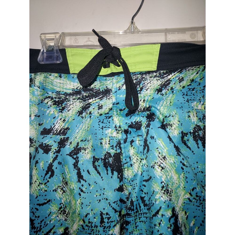 Adidas Mens Swim Trunks Medium 10" Board Shorts Mesh Lined Multi Black Green - Picture 3 of 9